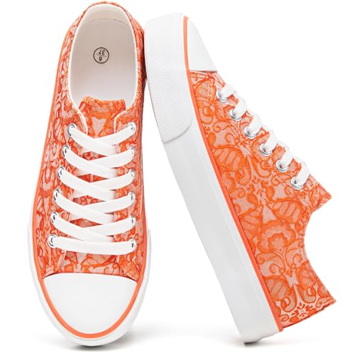 yageyan Womens White Tennis Shoes Low top Canvas Sneakers Women Fashion Shoes for Walking Casual Comfortable （orange08.5）