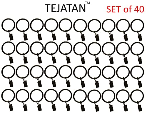 1.5-Inch, Set Of 40, Black - Metal Curtain Rings With Clips And Eyelets – Tejatan (Also Known As Rings With Curtain Clips/Curtain Clip Rings/Drapery Rings/Drapery Clip Rings) #TOP3