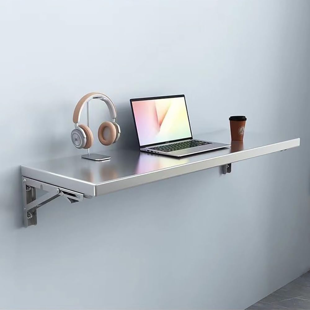 Mesa de pared plegable de acero inoxidable que ahorra espacio, mesa de comedor plegable para montar en la pared (150 x 30 cm), para niños pequeños