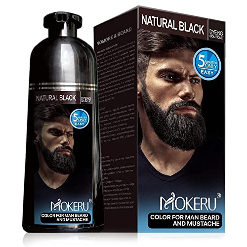 MOKERU Professional Men's Mustache & Beard Black Hair Color Dye Shampoo: Plant Extract All Natural Instant Fast Acting 5 Minutes Color Dye Black