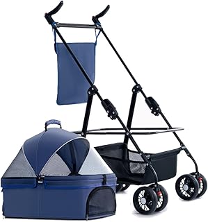 Carrinho de passeio para cães Carrinhos de bebê separáveis para cães pequenos e médios, Carrinho de estimação para cães/gatos sem zíper Carrinhos de bebê sem zíper com toldo ajustável,