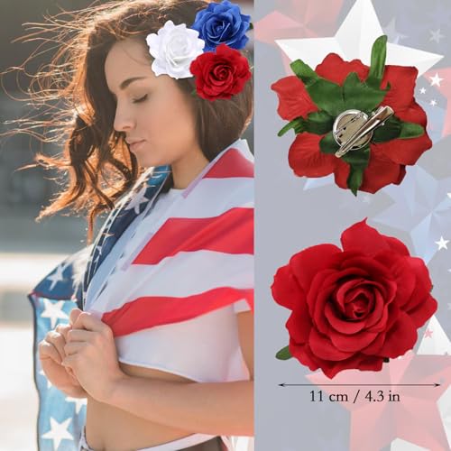 Pinzas de Pelo Rosas Patrióticas Roja Blanca Azul 3 Pzs miniatura 4
