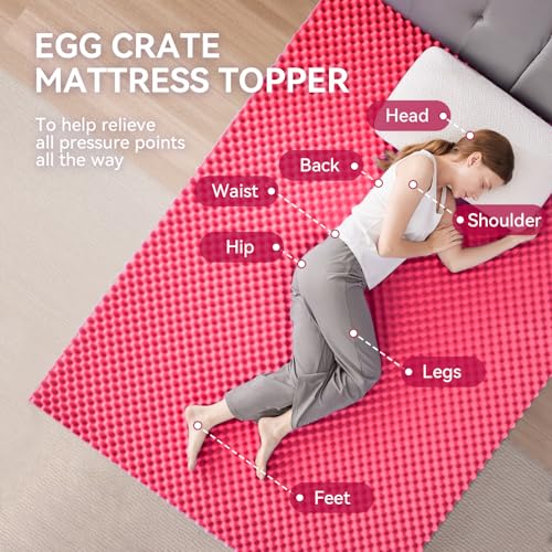 SINWEEK 2 Inch Egg Crate Memory Foam Mattress Topper Twin Size, Soft Mattress Pad for Back Pain Relief, Bed Topper, CertiPUR-US Certified, Pink