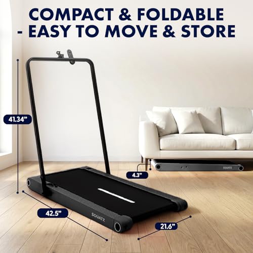 Image of Squatz 2‑in‑1 Walking Pad Treadmill with Handlebar & Vibration Plates - Compact Walking Pad with LED Display, Device Holder, Quiet 1.0HP Motor & Remote for Home or Office Fitness