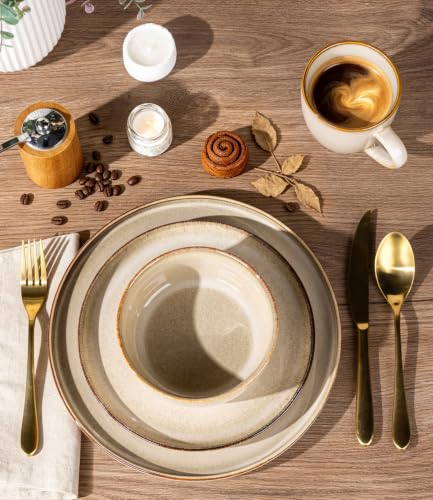 Image of GBHOME Dinnerware Sets for 8, 24 Pieces Stoneware Plates and Bowls Sets, Scratch Resistant Dishes, Dishwasher & Microwave Safe, Reactive Glaze