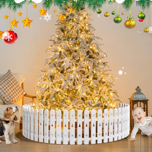 Christmas Tree Fences: 24 Pieces White DIY Christmas Tree Gate Picket Fence Border for Xmas Holiday Party Decoration - 4.6 x 12 Inches Decorative Plastic Tree Barrier