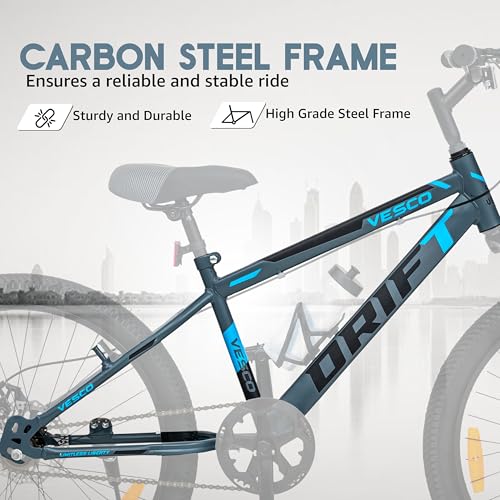 VESCO 24 T Drift Cycle for Big Kids MTB Mountain Bike | Dual Disk Brake & Front Suspension Single Speed Bicycle for Boys and Girls | 16 inches Frame | Ideal for 9-14 Years (Grey) - Image 4