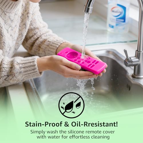 Image of ONEBOM (2 Pack) Silicone TV Remote Cover,Anti Slip Silicone Protective Case with Same Color Lanyard(Not Glow Rose Red&Not Glow Sky Blue)