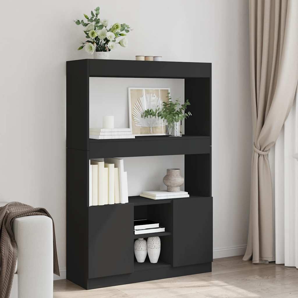 Armadietto alto in legno nero, 92 x 33 x 140 cm, con ante, per soggiorno, ufficio, studio, robusto, sistema di scaffali versatile come libreria e mensola