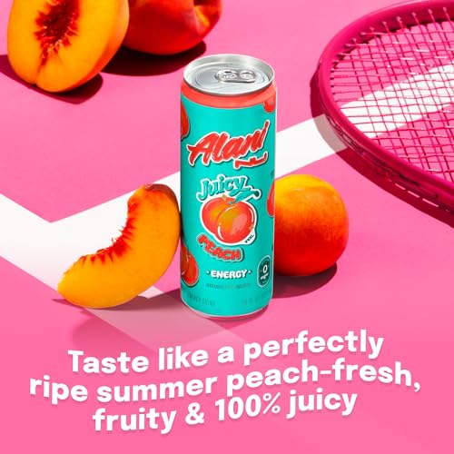 Alani Nu JUICY PEACH, Sugar Free, Low Calorie Energy Drinks, 200mg Caffeine, Biotin, B Vitamins, Zero Sugar, 10 Calories, 12 Fl Oz Cans, 24 Pack - image 2