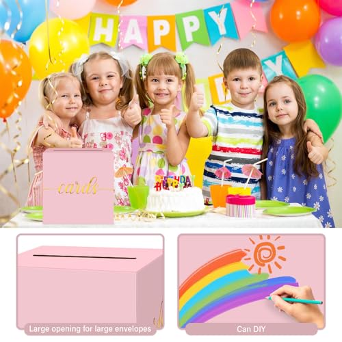 Image of 1 Pack Light Pink and Gold Foil Card Box for Party, 8.7 inch Pink Money Box for Birthday, Wedding, Baby Shower, Retirement, Anniversary, Bridal Shower, Raffle Ticket