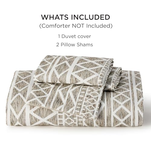 Bedsure Boho Duvet Cover Queen Size - Boho Bedding Duvet Cover Set for All Seasons, Jacquard Shabby Chic Home Bedding, Comforter Not Included (Khaki, Geometric, Queen Size,90" x 90")