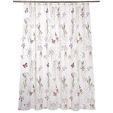 Adwaita Mildew Resistant Anti-Bacterial PEVA Shower Curtain Printed Purple Flower, 72x72 - Non Toxic, Eco-Friendly, No Chemical Odor, Rust Proof Grommets With 12 C Hooks Cover