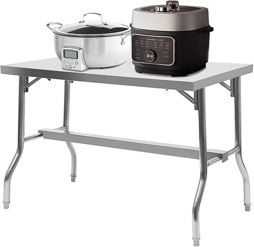 Miniatura 4 de Mesa de trabajo plegable de 48 x 30 pulgadas, mesa de trabajo, mesa plegable de acero inoxidable resistente con carga de 1102 libras, isla de cocina
