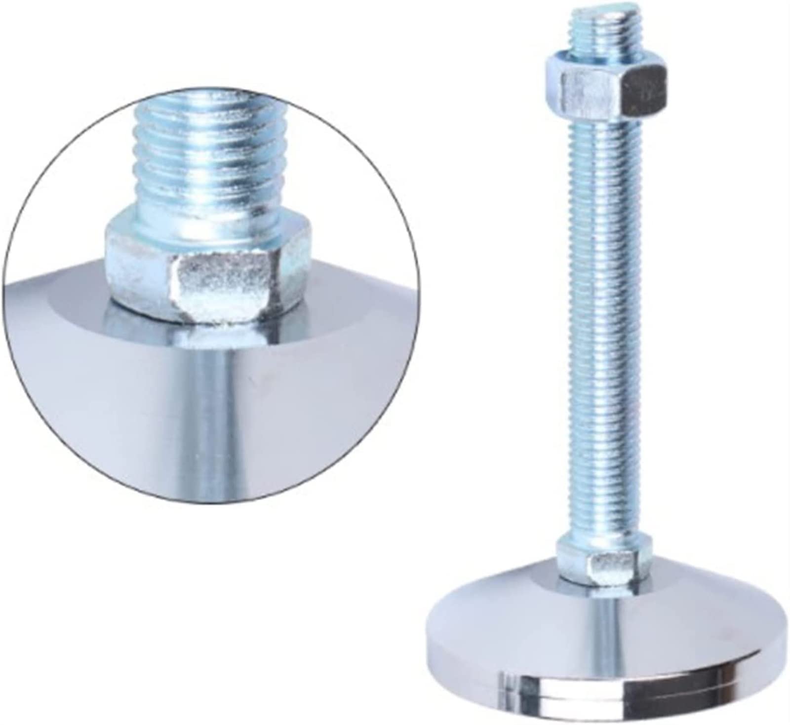 4 piezas, tamaño de rosca M10 * 100 mm, patas de nivelación de muebles pesados de diámetro base de 2.4 ", niveladores de muebles patas de muebles ajustables para gabinetes o mesas (plata M10 * 100 m
