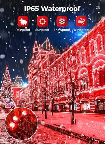 Minetom Solar String Lights Outdoor, 40FT 100 LED String Lights Solar Powered with 8 Lighting Modes, Waterproof Solar Patio Lights Outdoor, Solar String Lights for Outside Tree Yard, Red