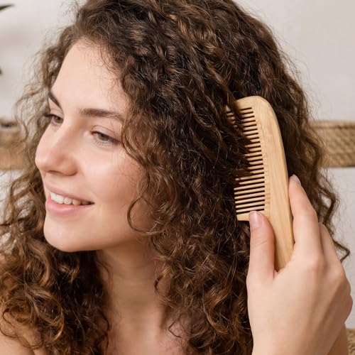 Peine de bambú natural antiestático hecho a mano miniatura 7