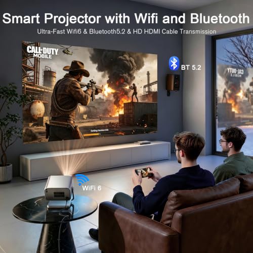 Image of [4000 ANSI & Officially-Licensed APP] 4K Projector with WiFi and Bluetooth, Auto Focus Keystone Smart Projector, Outdoor Projector with Adjustable Stand for Home Bedroom