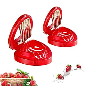 LIFVCNT 2-delige aardbeiensnijder keukengerei set, aardbeiensnijder, snijmes, roestvrij stalen lemmet, ambachtelijke fruittools, fruitsnijder, uitsteekvormpjes, bessenverdeler voor het garneren en decoreren van desserts