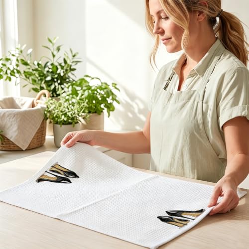 Image of 2 Pcs Gold and Black Towels for Bathroom Kitchen Decor 24x14 Inch