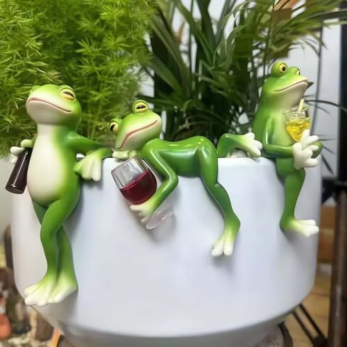 Suqorinp 3 PCS Tipsy Frog Statues Pot Hugger Decorations for Plant Miniature Frog Garden Decor Outdoor Women Gifts Frog Figurines Plant Hangers Decor for Flower Yard Lawn Ornament