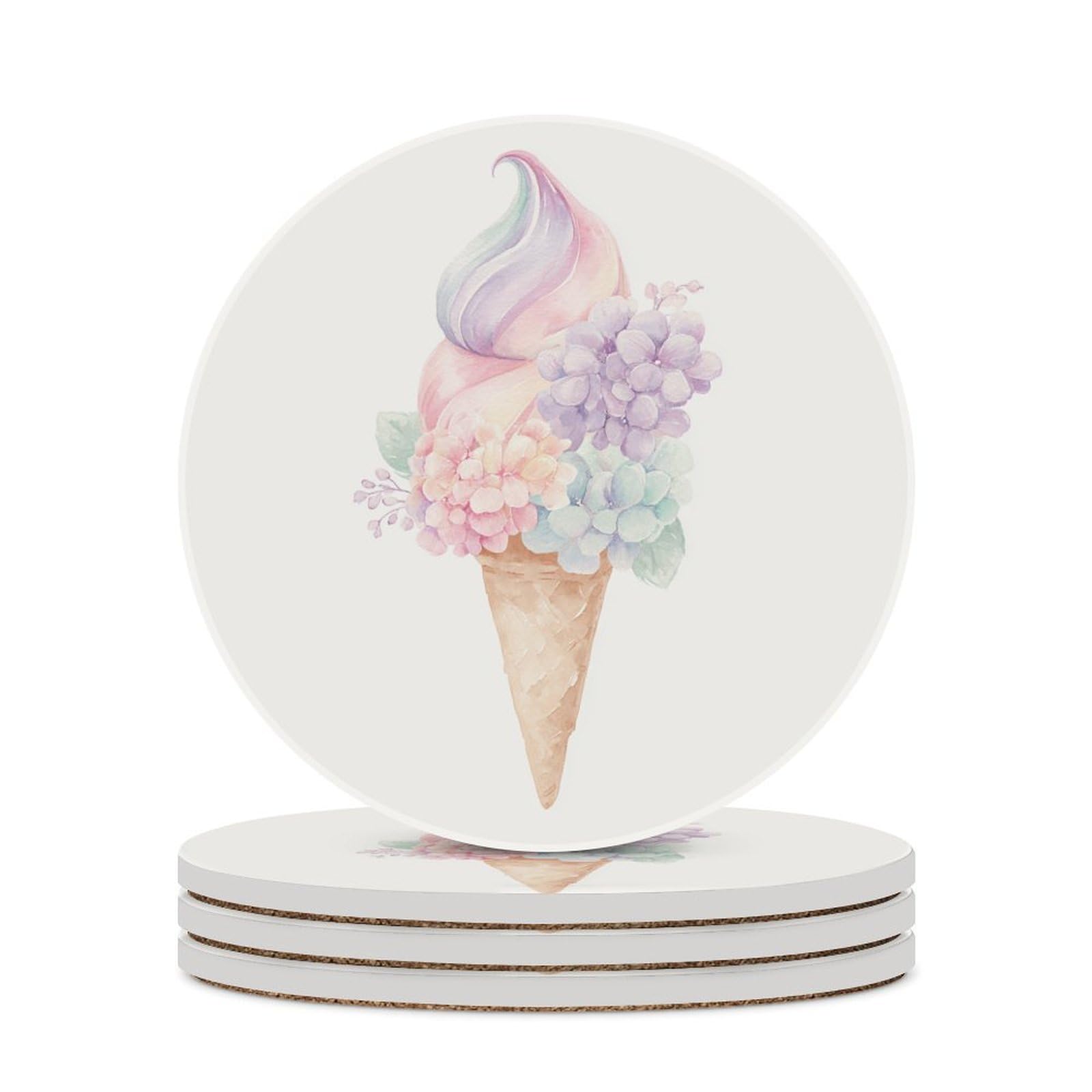 Pastel Rainbow Ice Cream Cone Coasters Set of 4 Absorbent Coasters