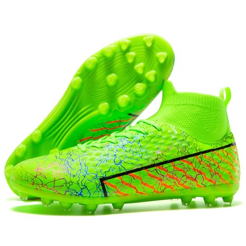 LSIDORYC Soccer Cleats Mens Womens High-Top Football Shoes with Ankle Support |Lightweight No-Tie Lacing for Multi-Surface Training Ttacos de Futbol para Hombre Green US Size 12