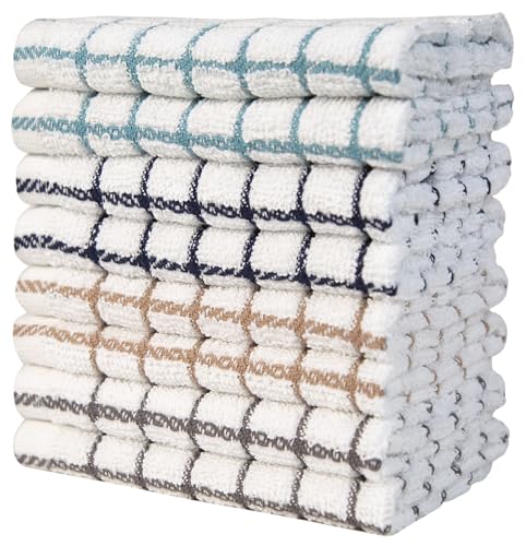 Image of Bumble Dish Cloths (8 Pack) | 12 inch x 12 inch | 100% Cotton Kitchen Towels | 406 GSM | Soft, Highly Absorbent & Durable Dish Towels for Kitchen | Multicoloured Checked