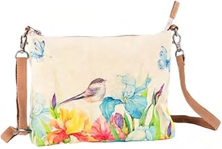 Enchanted Sling Crossbody Bag for Women - 32.5x10 Bird Lover Gifts for Women, Watercolor Bird with Flowers Printed Canvas, Leather Strap, Cute Birthday, Christmas, Mother's Day Gifts