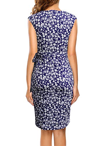 Image of Berydress Women's Vintage V-Neck Sheath Casual Party Work Faux Black Wrap Dress