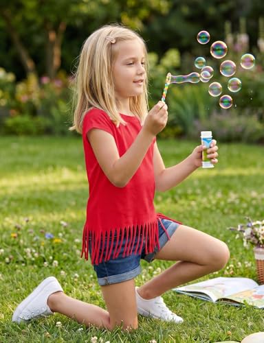Image of Noomelfish Girls Short Sleeve Fringe T-Shirts Soft Jersey Cotton Tee Tops (3-12 Years)