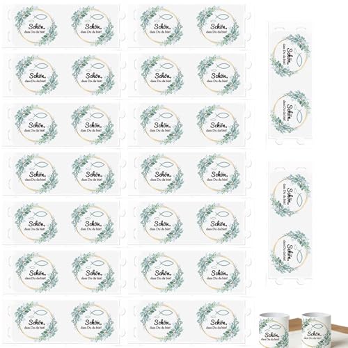 CSVZKIAY Vela de Bautizo Decorativa con lámpara de té de diseño Elegante, 16 Piezas, tamaño 10 x 27 cm, con patrón de Schön, DASS du da BIST, Ideal para mesas de Bautizo y Celebraciones