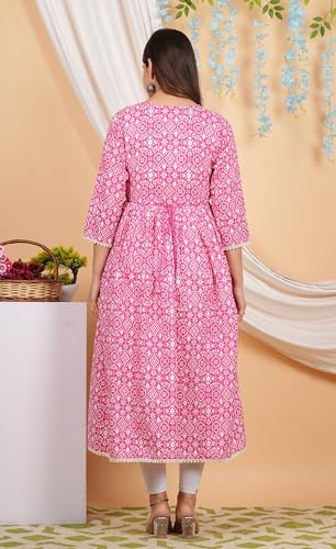 Image of purple sky Women's Cotton Blend Printed Anarkari Suit with Lucknowi Work on Neck