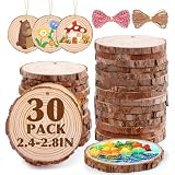 30 Pack Wood Slices for Crafts,2.4-2.8In Unfinished Natural Wood Rounds with Tree Bark.Wood Circles Predrilled with Hole and 20m Rope for Centerpiece Table Decorations,Christmas Ornaments,DIY Gifts