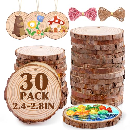 30 Pack Wood Slices for Crafts,2.4-2.8In Unfinished Natural Wood...