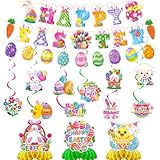 48-Piece Easter Decor Set - including Easter eggs, bunnies, and hanging spiral ornaments, perfect for home, school, classroom, and Easter party decorations