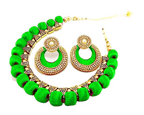 Silk Necklace & Chandbali Earrings Antique Bails