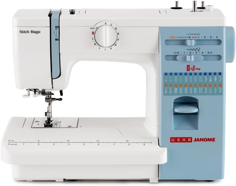Janome Automatic Stitch Magic Sewing Machine with 57 Stitch Function(White And Blue)