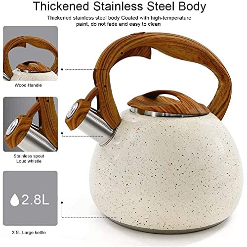 stove top kettle Camping Kettle Stovetop Kettles Creativity White Teapot Tea Kettle Wood Pattern Handle with Loud Whistl