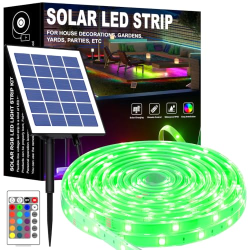 Image of MIHEAL Solar LED Strip Outdoor,32.8ft SMD 5050 LED Lights, Solar Powered RGB Colour Changing LED Strip, IP67 Waterproof Decorative Fairy Lights for Yard Trees Garden