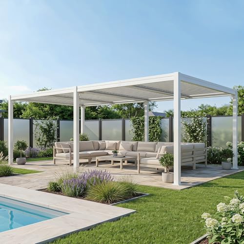 Domi Louvered Pergola 12x24, Outdoor Metal Pergola, Matte White