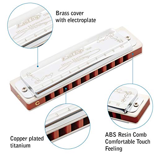 East Top T008K-SR-C Harmonica Key Of C 10 Holes 20 Tones 008K Blues Diatonic Mouth Organ Harmonica thumb #1