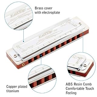 East top Harmonica diatonique en C 10 trous 20 tons T008K avec étui d'Argent, harmonica blues pour Adultes débutant… – Image 2