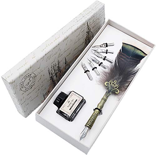 Antiker Stifte-Set mit Tauchfedern, 6 Stück, Edelstahlfeder, in Geschenkbox HO-Q-302