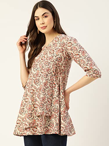 Image of feranoid Floral Print Angrakha 3 Sleeves Flared Kurti
