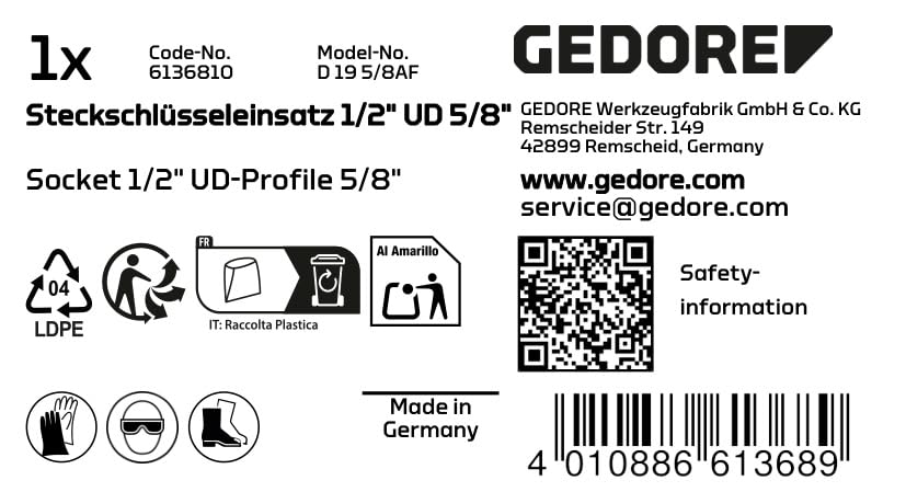 Gedore D195/8AF 1/2 5/8 x 39.5 mm 12 Hex Socket - Silver, 5/8 Zoll - Image 2