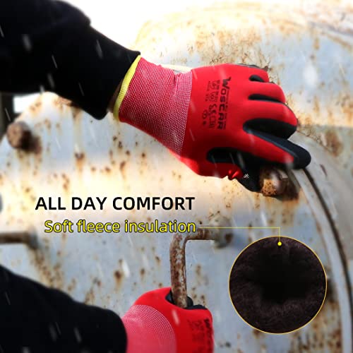 Winter Nitrile Work Xlarge Gloves, Red Fleece Lined Thermal Warm Seamless Knit Work Gloves For Outdoor Cold Weather Ice Snow #TOP3