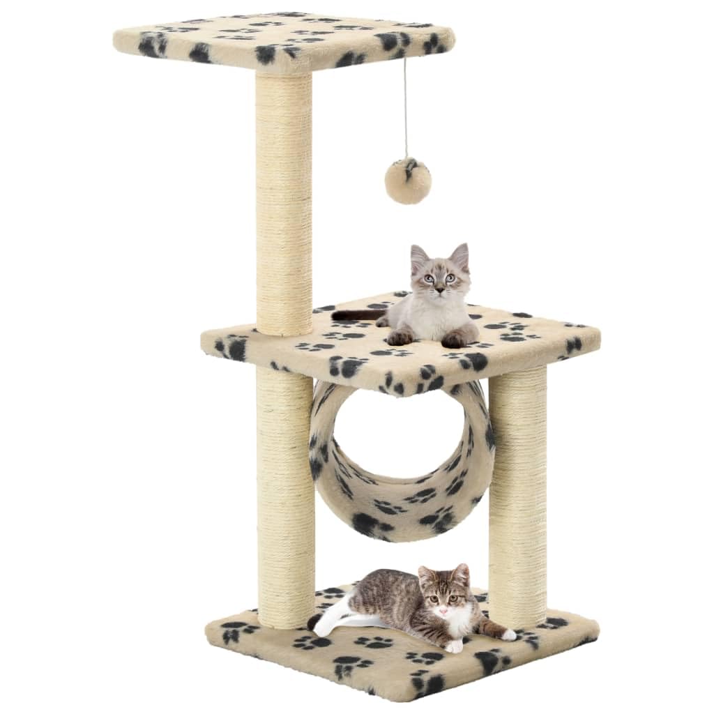 Árbol rascador para gatos con tronco de sisal, 65 cm, pequeño árbol rascador para gatos y gatitos con pelota de juego, plataforma de observación y cueva, juguete de escalada estable para