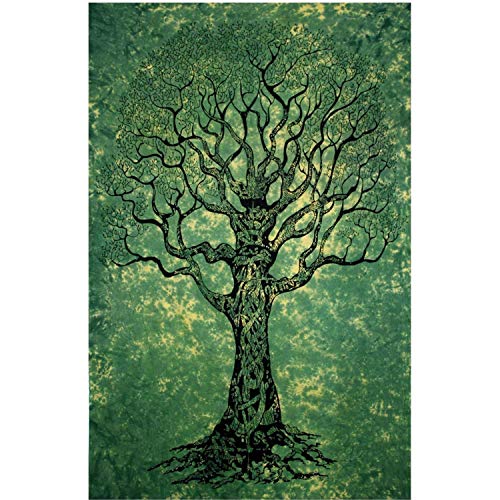 AWEHIRU Your Spirit Space (TM Green Tree of Life Tapestry-Good Luck. Quality for Home or Dorms Psychedelic Hippie Asian Contemporary Canvas Wall Hanging Art. The Ultimate Bohemian Tapestry Decor