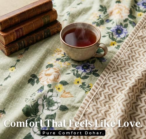 Image of VAS COLLECTIONS Cotton AC Blanket for Single Bed (152 x 225 cm) | Reversible Soft Lightweight All-Season Blanket | Skin-Friendly & Breathable Comforter (Mint Blossom Garden)